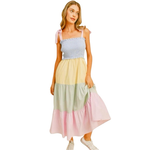 &merci Dresses & Skirts - &Merci Pastel Tiered Maxi Dress Size Large Smocked Cottagecore Summer
